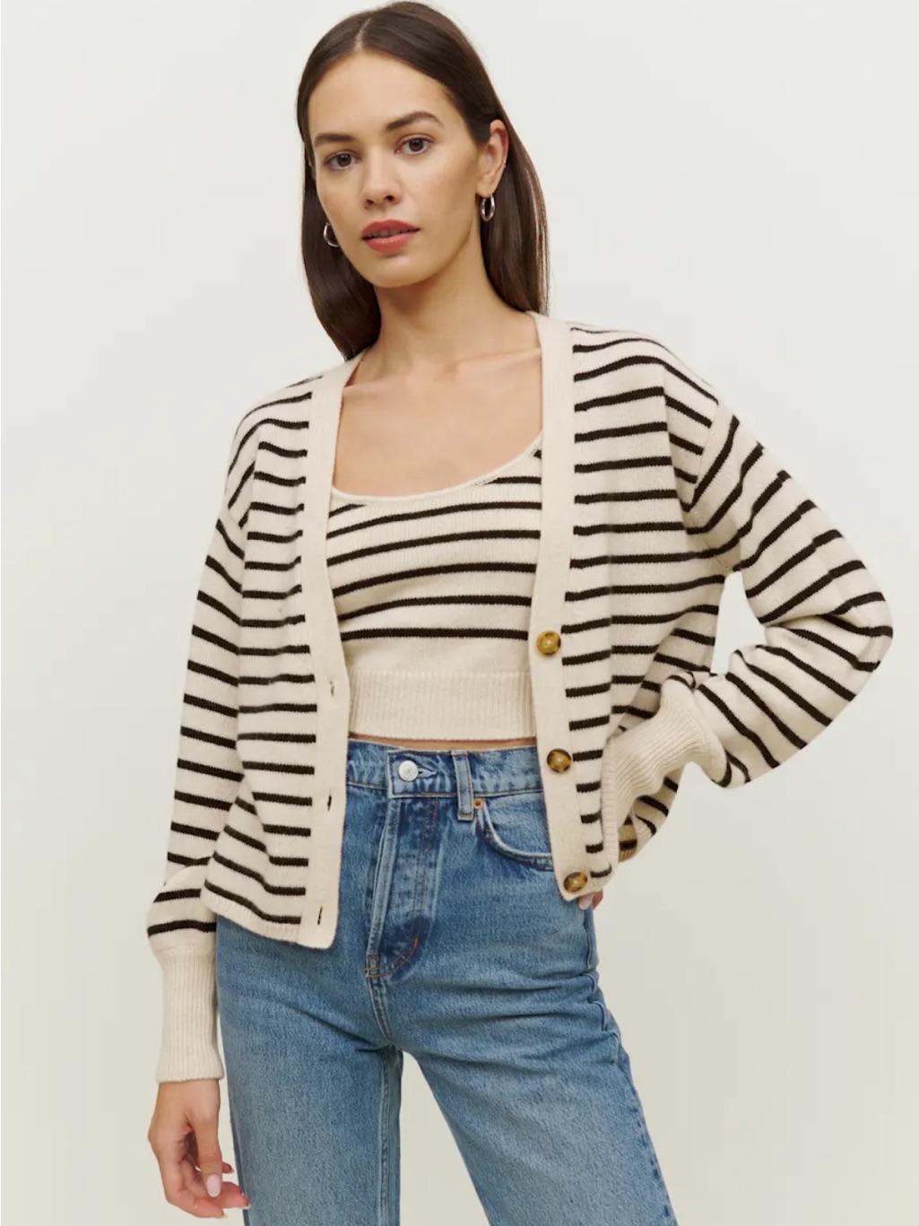Reformation Varenne Cashmere Tank & Cardi Set In Gossamer Black Stripe